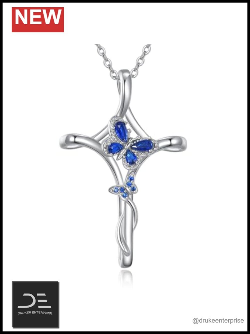 925 Sterling Silver Butterfly Cross Necklace Pendant for Women Spiritual Charm
